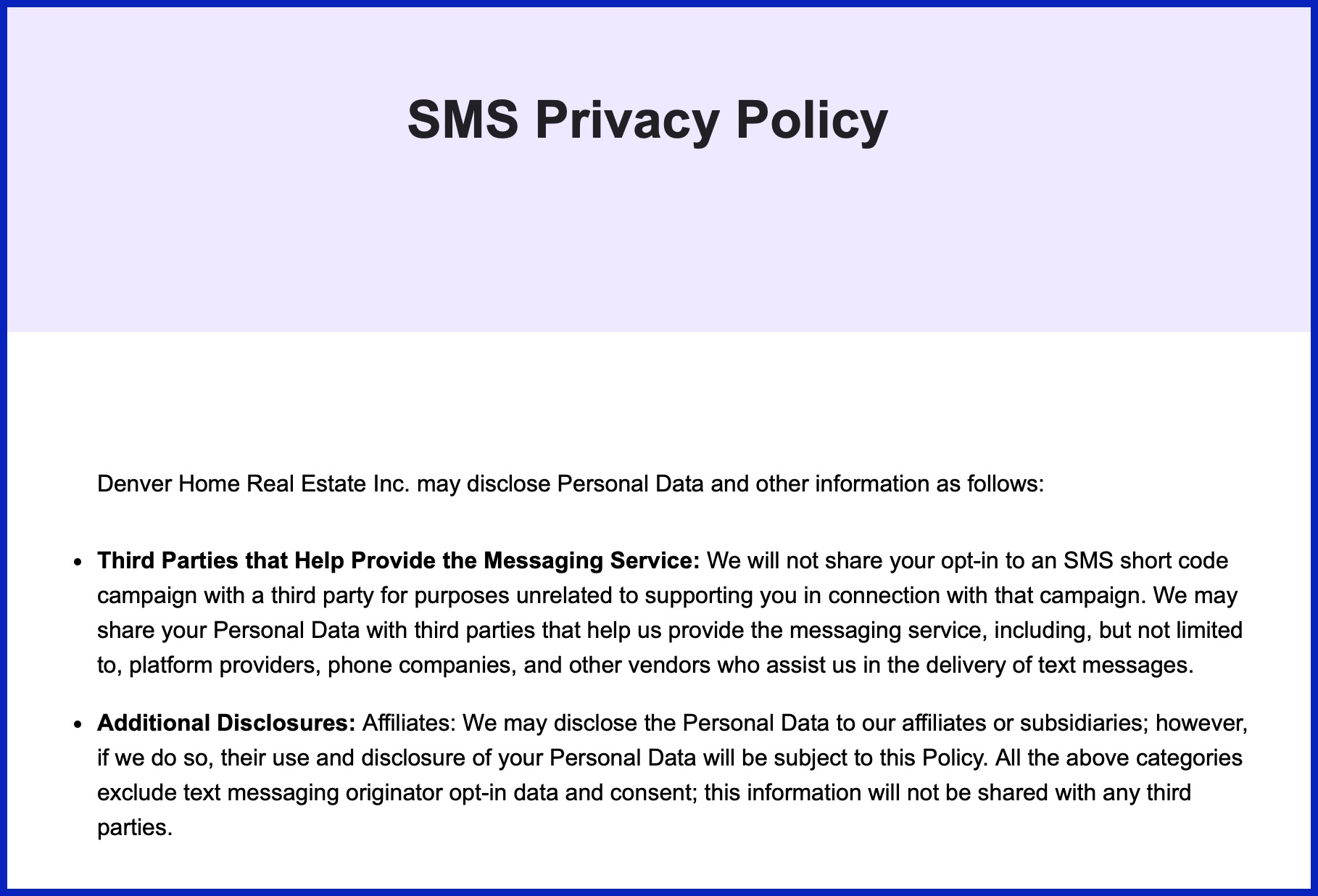 SMS Privacy Policy